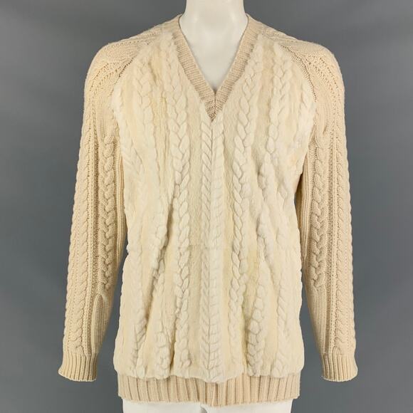Fall Winter 2011 Size XL Cream Cable Knit Wool / Cashmere V-Neck Sweater - Picture 1 of 7